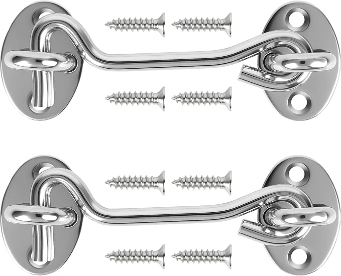 4" Silver Stainless Steel Gate Latch, Barn Door Lock with Screws, Privacy Hook for Inside Door, Fence, Window, 2 PCS
