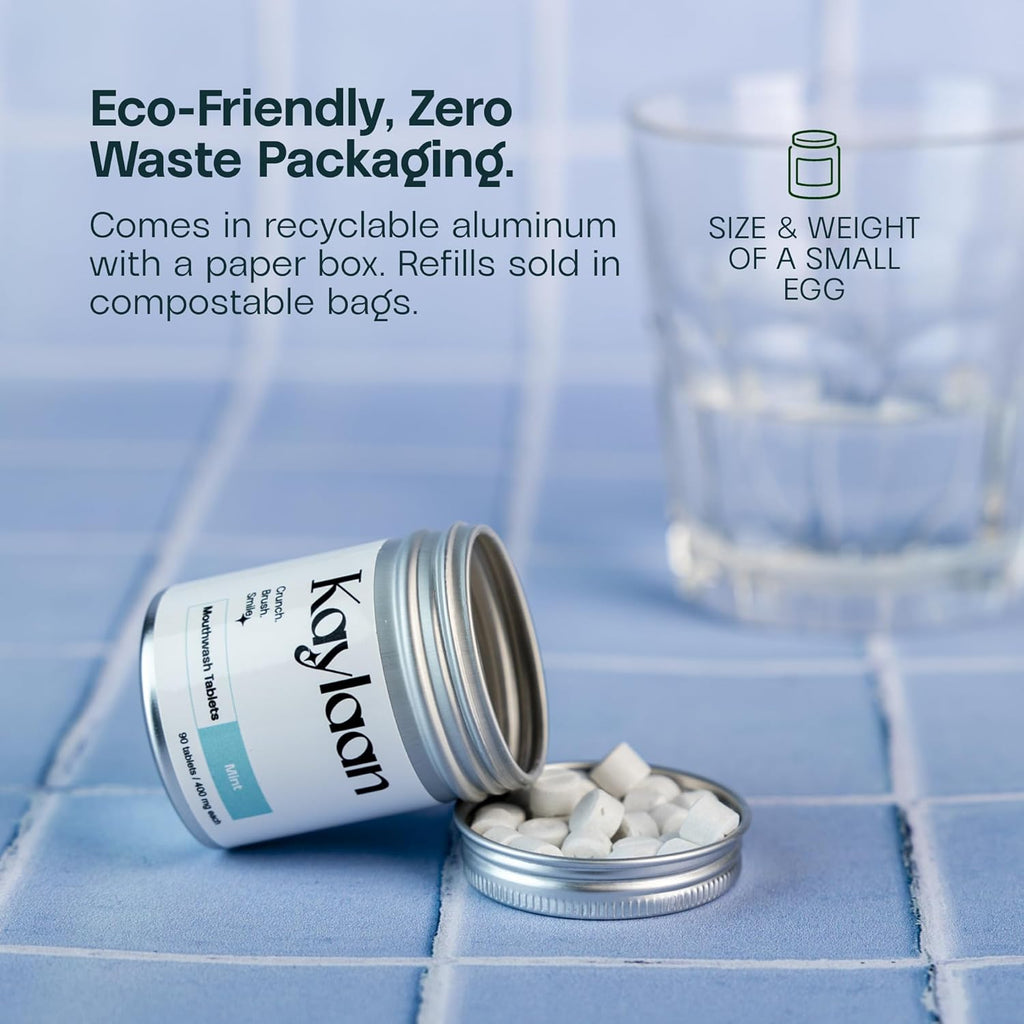 Mouthwash Tablets - Mint | Fluoride-Free, Alcohol-Free, Fresh Breath & Oral Care with Plastic-Free, Travel-Friendly, TSA Approved Packaging | 90 Count, Made in USA