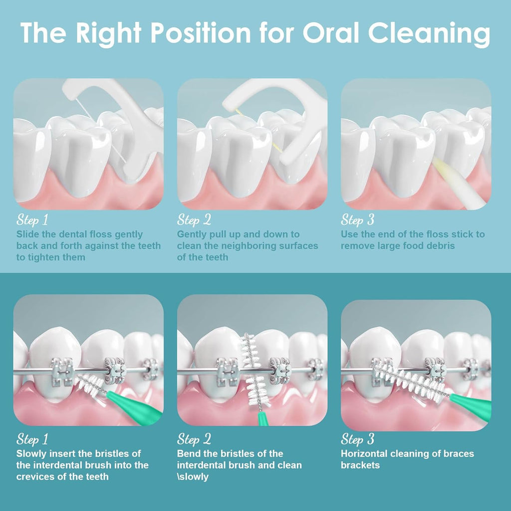 150Pcs Interdental Brushes & Floss Picks Kit, 100Pcs Dental Floss Picks & 50Pcs Braces Brush in 5Sizes, Bendable Braces Flossers Interdental Brushes Between Teeth Oral Tooth Braces Cleaner Kit