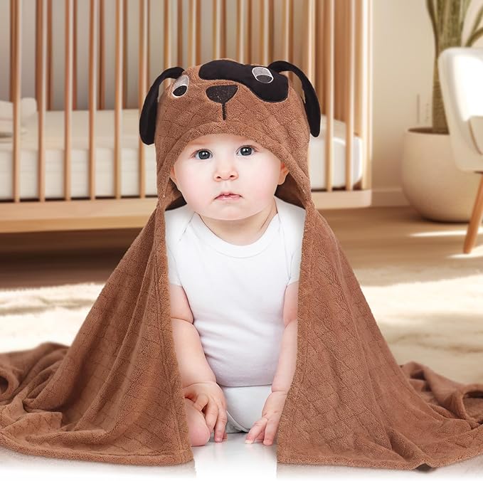 2-Pack Animal Hooded Bath Towels for Babies & Kids (50x32 Inch) - Ultra Soft Coral Fleece, Super Absorbent, Gift-Ready Baby Shower Essentials for Infant Toddler 0-6 Years (Green& Brown)