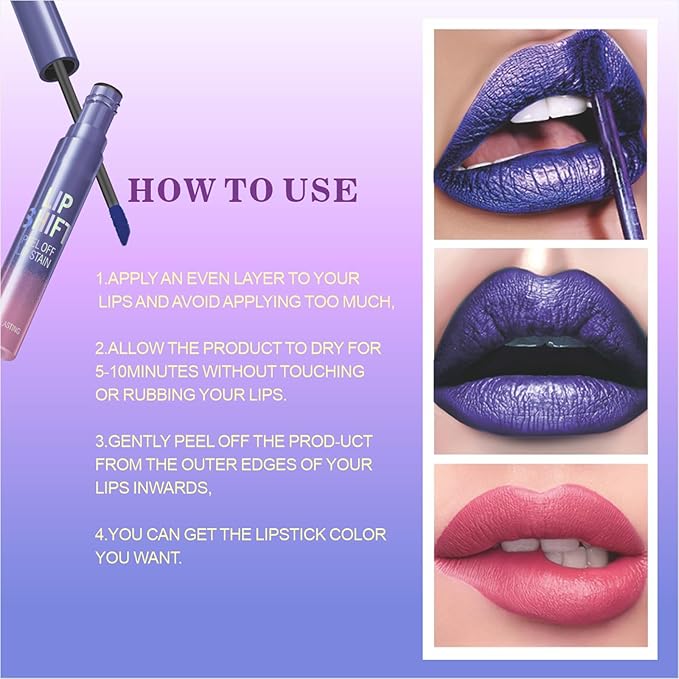 3 Colors Lip Stain Peel Off, Peel off Lip stain, Lip Tint Stain, Peel off Lip Liner Stain, Lip Stain Peel off Tint Tattoo Color Waterproof Long-Lasting, No Smudging（3PCS）