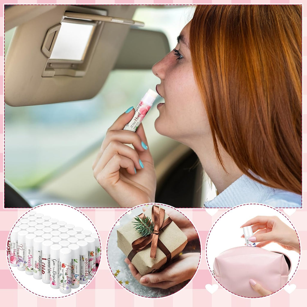 50 Pcs Christmas Christian Lip Balm Bulk Bible Verses Lip Balm Scripture Christian Gifts for Women Faith Religious Church Party Favor Inspirational Gift for Coworker Staff Employee(Wildflower)