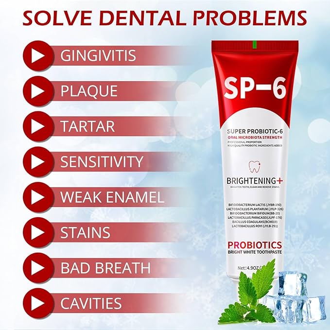 PATO Sp-6 Probiotic Whitening Toothpaste Set - Deep Cleaning Stain Removal, Teeth Protection & Fresh Breath, Mint Flavor for Enhanced Dental & Oral Health (Pack of 2)