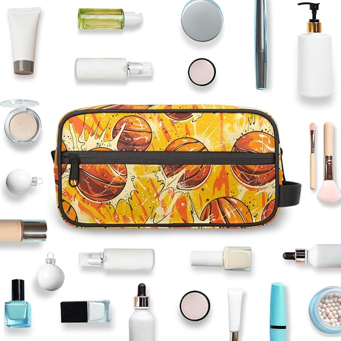 Watercolor Basketball Boys Travel Toiletry Bag Waterproof Wash Bag Shower Shaving Bag Cosmetic Organizer Makeup Bag Portable Toiletries Accessories for Women Men Basketball