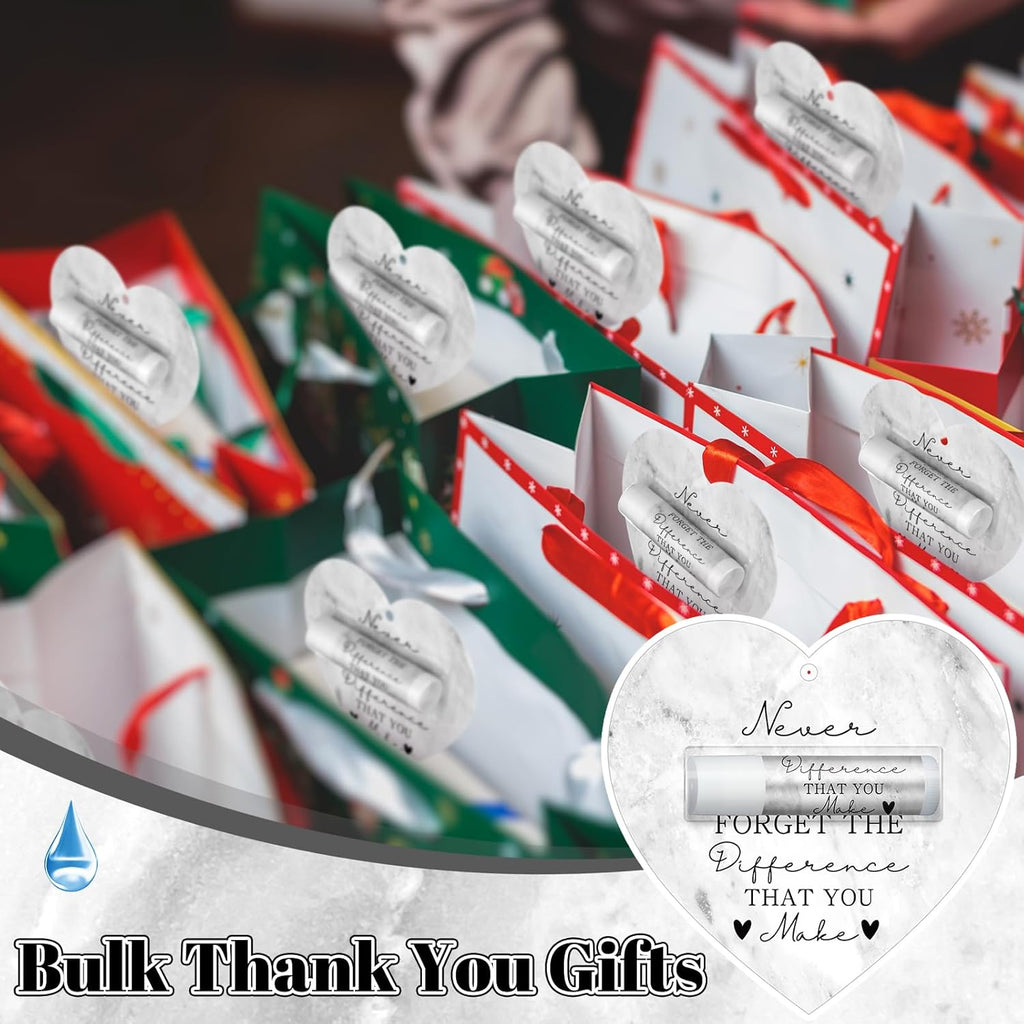 30 Pack Christmas Employee Appreciation Gift Lip Balms Bulk Staff Teacher Team Volunteer Thank You Gift Thanksgiving Christmas Appreciation Party Favor for Women Men(Heart,Fog White)