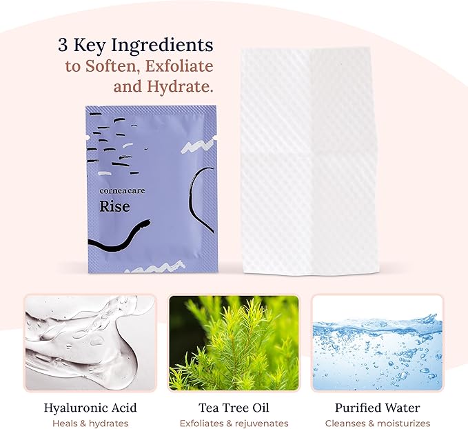 CorneaCare Rise: Eyelid Wipes | Eye Wipes for Dry Eyes | Eyelid Wipe with Tea Tree Oil & Hyaluronic Acid | Travel Ready | 30 Count