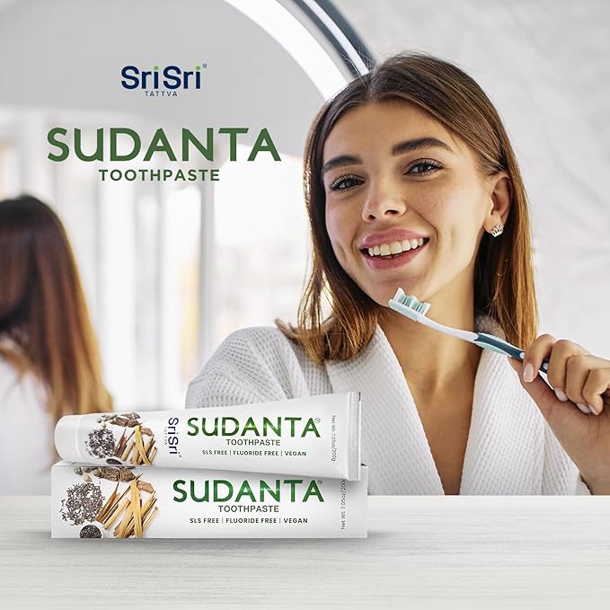 Sri Sri Tattva Sudanta Herbal Toothpaste – SLS Free & Fluoride Free Natural Ayurvedic Toothpaste for Strong Teeth, Healthy Gums & Oral Care – 200 g Pack of 4