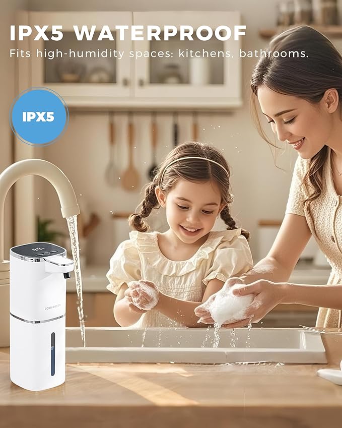 2 Pack Automatic Liquid Soap Dispenser, 12.8oz Rechargeable, Adjustable Liquid Levels, IPX5 Waterproof, Touchless & Wall/Tabletop Use for Kitchen Bathroom, White