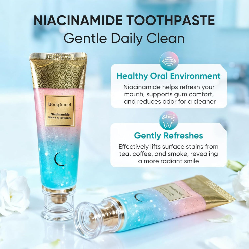 BodyAccel Niacinamide Whitening Toothpaste – Natural Whitening Toothpaste with Niacinamide, Gentle Formula for Brighter Teeth & Fresh Breath, 2-Pack (2)
