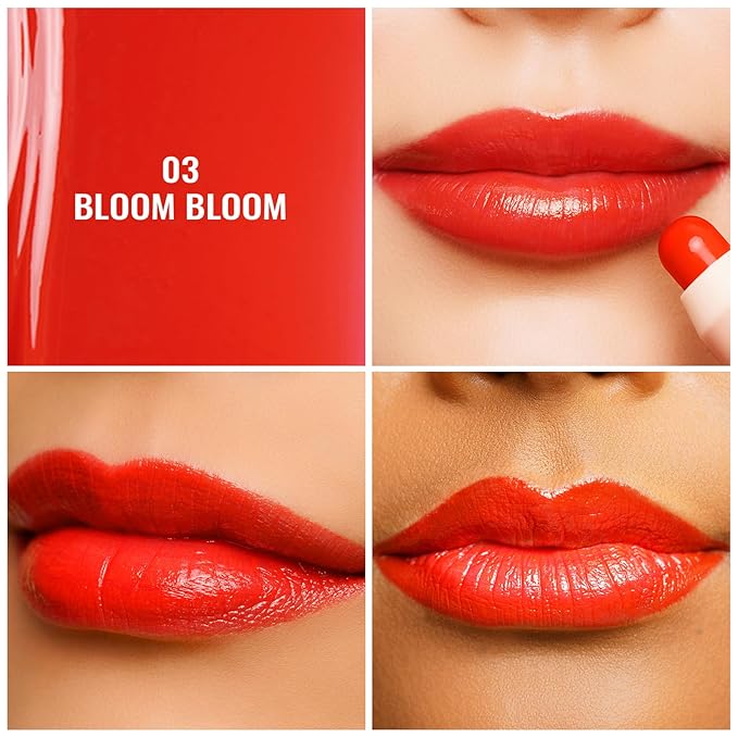 Oulac Coral Red Lipstick - Moisturizing Lipstick Tinted Lip Balm for Dry Lips | Vibrant Bright Red Lip Crayon & Blush - Lip Colour and Cheeks Makeup | 2.48g, Bloom Bloom (03)
