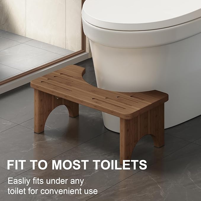 Toilet Stool Poop Stool, Collapsible Squatting Potty for Adults & Kids, Wooden Bamboo Step Stool for Bathroom, 7 Inch Height Foldable Pooping Toilet Foot Stool, Brown
