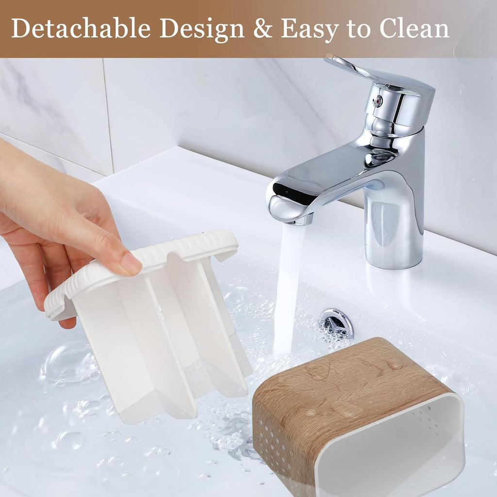 Toothbrush Holders for Bathrooms, Kids Electric Toothbrush and Toothpaste Holder, Toothbrush Caddy Organizer, 4 Slots Tooth Brushing Stand for Bathroom Organizer Countertop (Wood Grain)