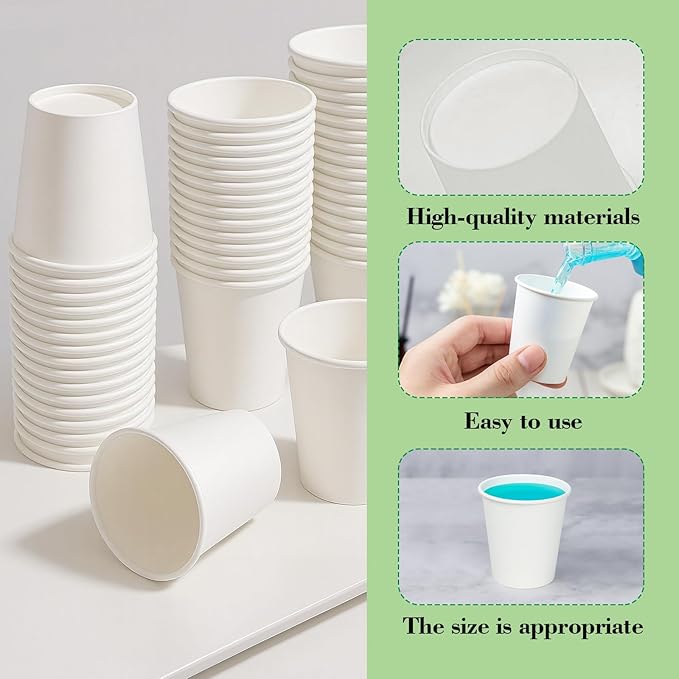 200 Pack Bathroom Cups, White Mouthwash Cups, Disposable Mini Espresso Paper Cups for Bathroom,Travel, Picnic (White, 4, ounces)