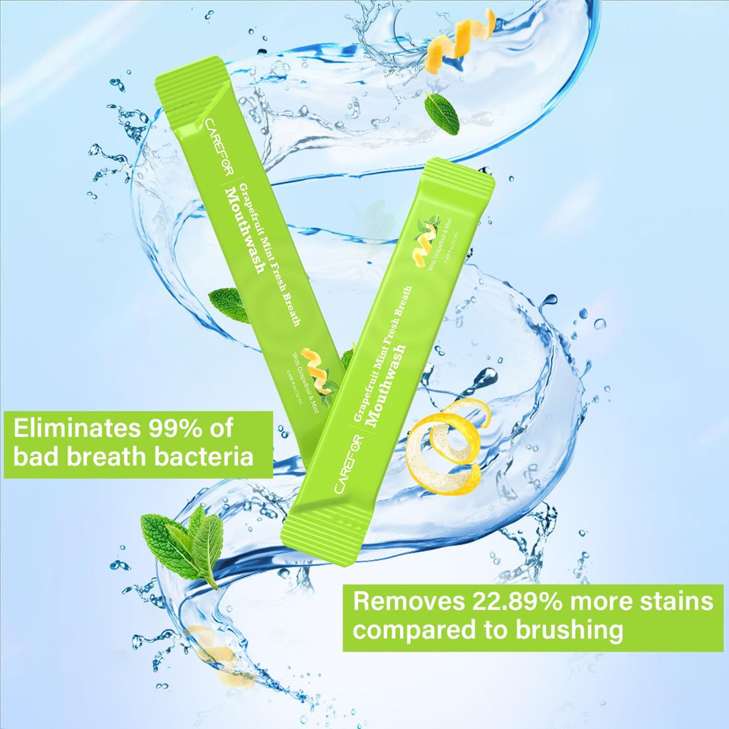 Travel Size Mouthwash Packets – Individual Mini, Alcohol & Fluoride Free, Grapefruit Mint Flavor, Mouthwash to Go for On-The-Go Freshness, Bulk Packets 0.41 Fl Oz