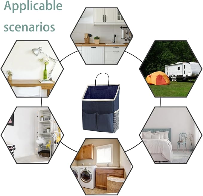 2pcs Wall Hanging Storage Bag,Wall Hanging Organizer Bags with Pockets, Wall Organizer Storage for Dormitory Bathroom Bedroom Kitchen(Navy Blue)