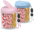 Pill Dispenser with 7 Large Compartments, Pill Organizer for Travel, Supplement Organizer with Anti-Mixing Design, BPA-Free Pill Container with 20 Pcs Labels, Blue+Pink