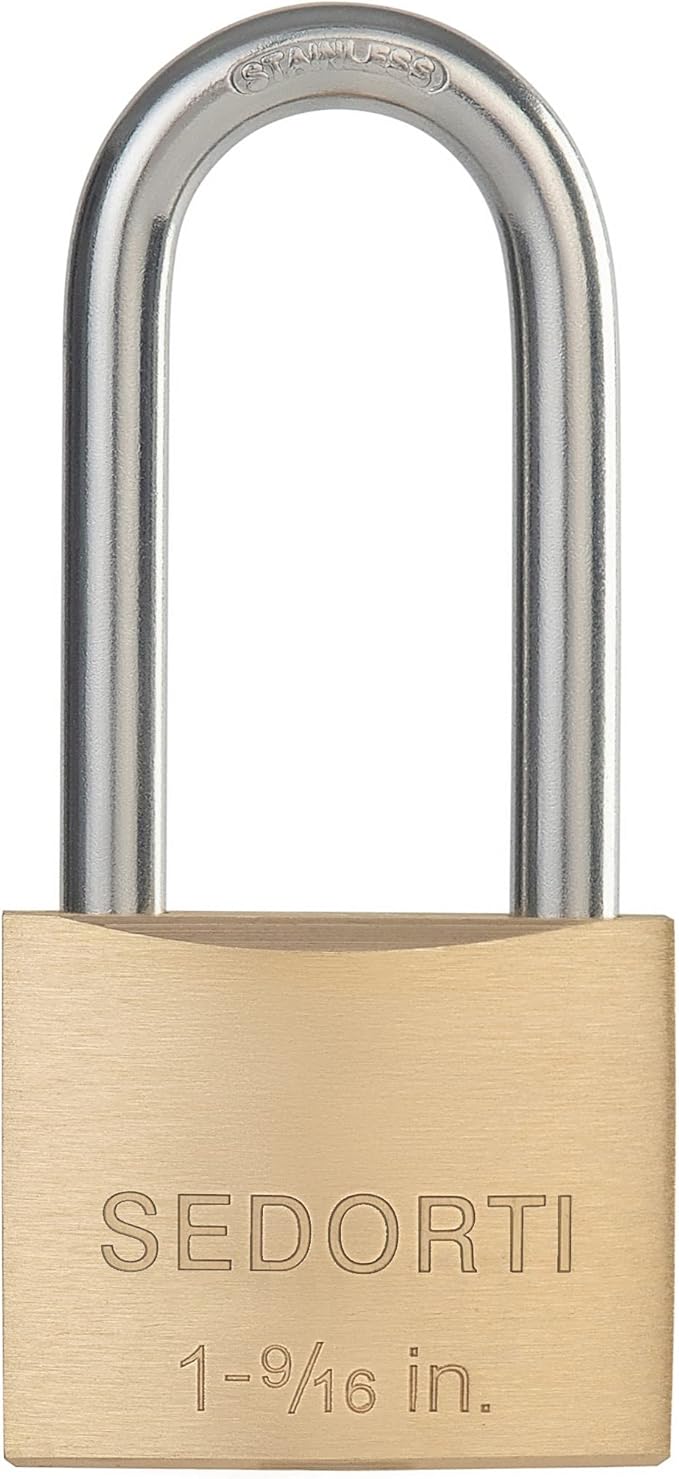 Outdoor Weatherproof Padlock with Stainless Steel Shackle and Solid Brass Body, Marine Grade Rustproof Long Lock for Sheds, Storage Unit School Gym Locker, Fence, Toolbox, Hasp Storage