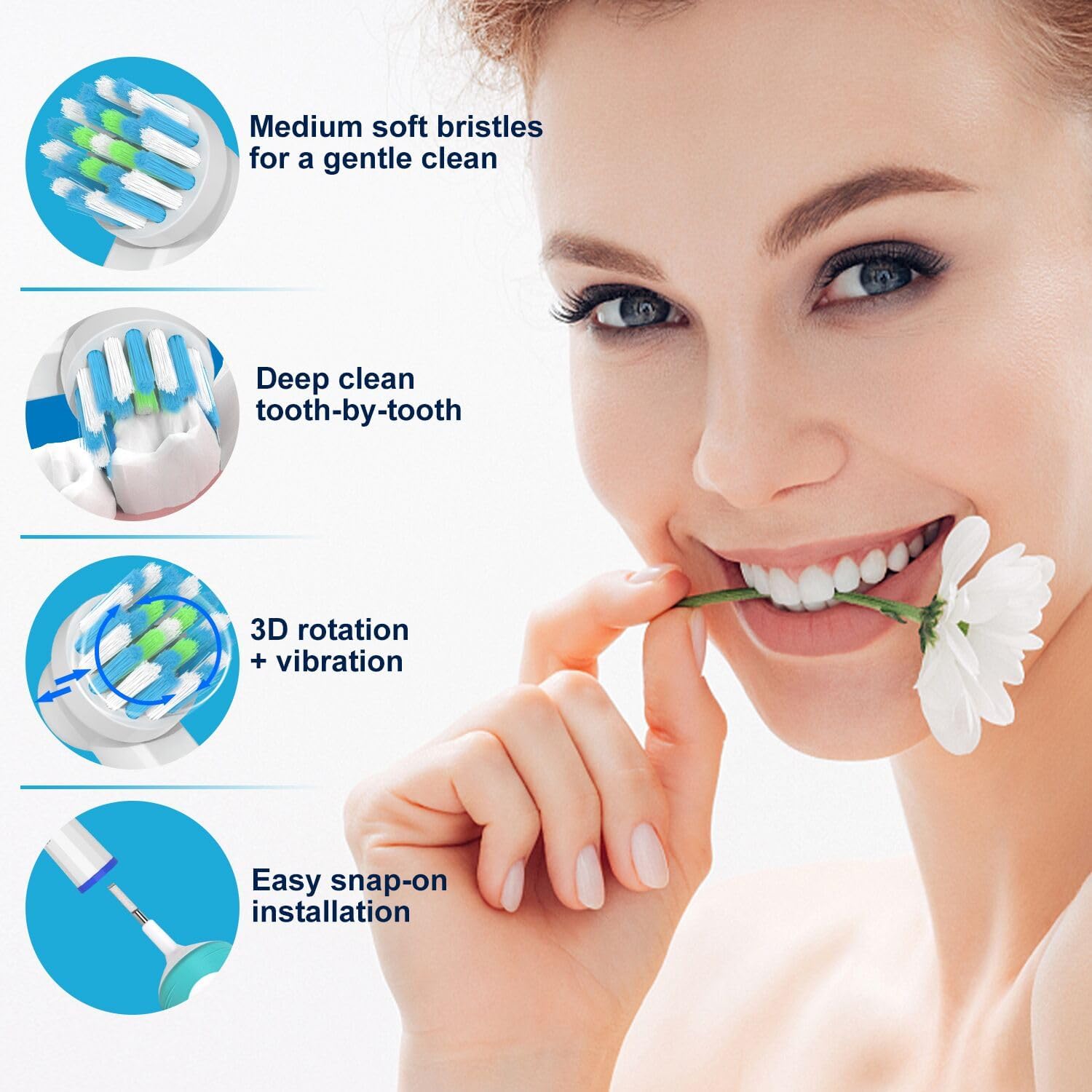 Replacement Toothbrush Heads Compatible with Oral B Braun, Medium Soft Precision Electric Brush Head Refills Fit for Oralb Pro 1000/7000/9600/500/3000/5000/6000/8000 etc, 8 Pack with Covers