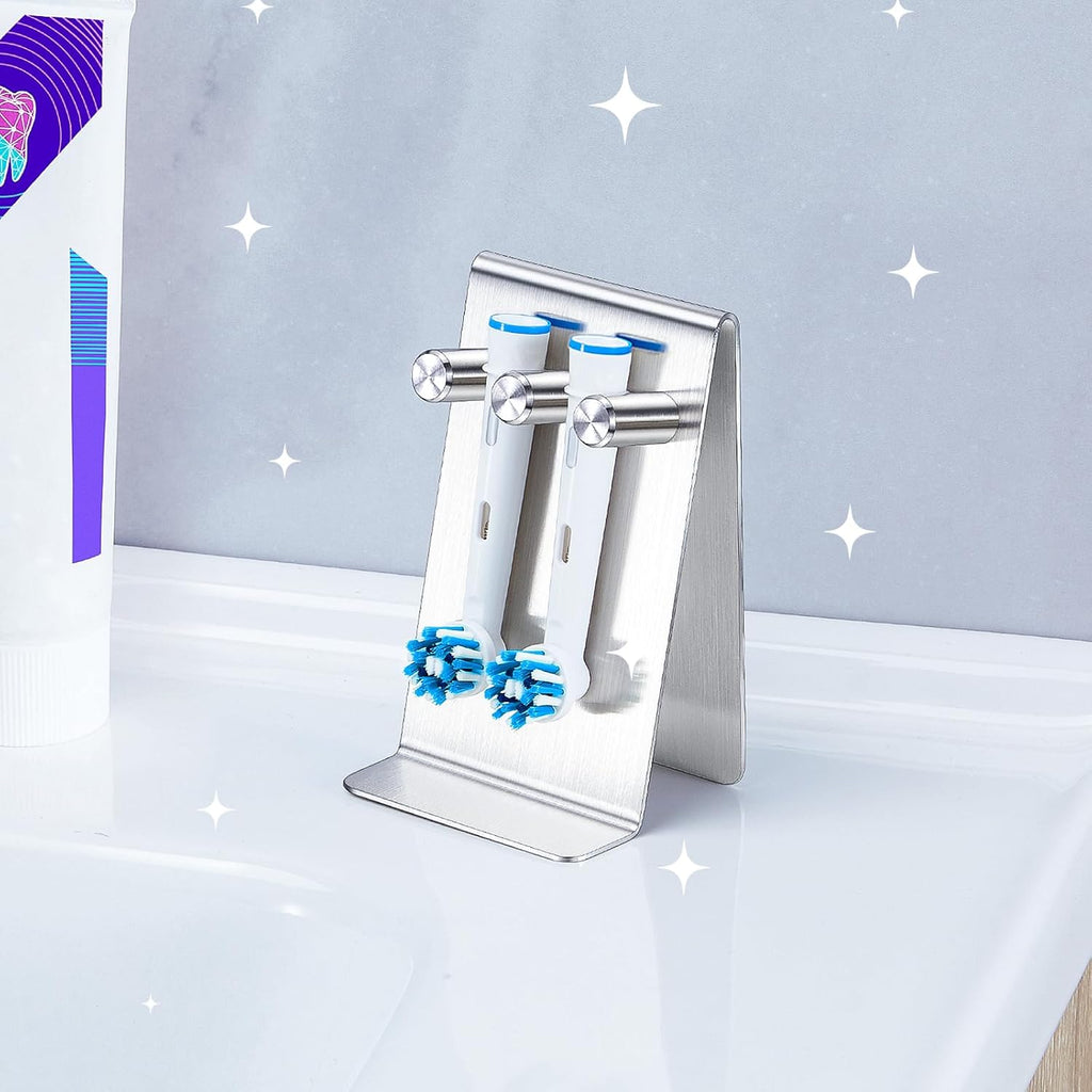 Electric Toothbrush Head Holder, Self Adhesive or Desktop Tooth Brushing Holder, Wall Mounted Toothbrush Holders Shower Bathroom, Tooth Brush Holder Organiser (Silver, Small)