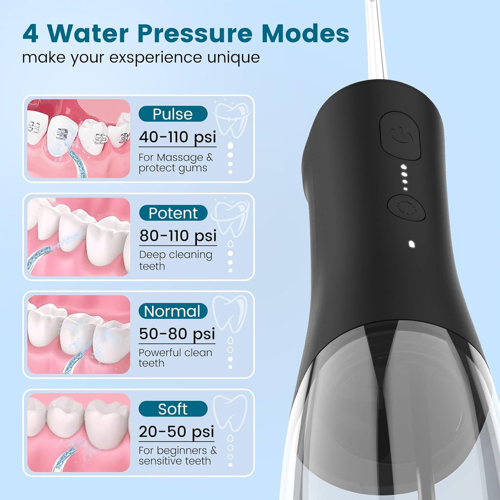 Water Flosser Cordless - 265ml Portable Water Flosser for Teeth with 6 Nozzles, 1400 Pulses/Min, 4 Modes, IPX7 Waterproof, 60-Day Battery for Braces, Sensitive Gums, Travel & Family Use