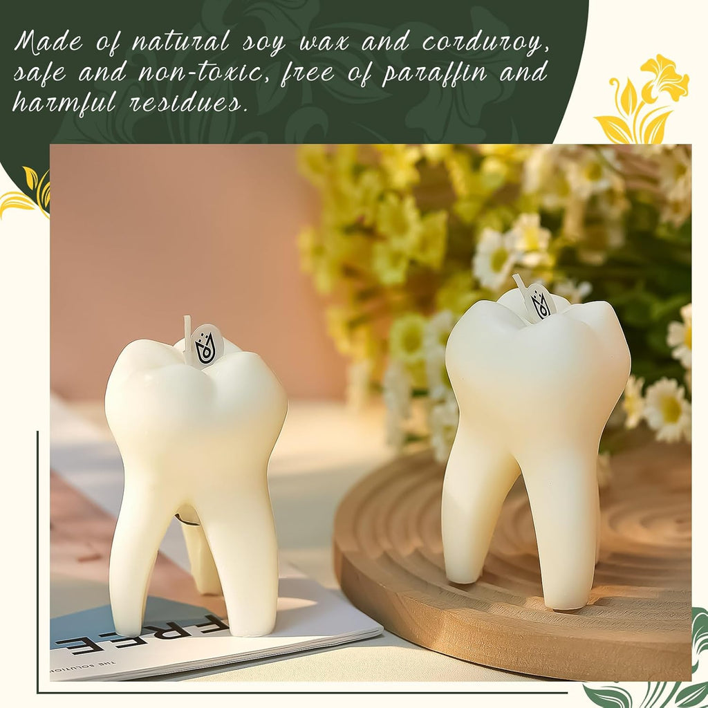 2 Pcs Tooth Scented Candle Cute Dentist Graduation Gift Decorative Aromatherapy Candles for Dental Hygienist Assistant Gifts Clinic Desk Office Decor, Natural Soy Wax, 2. 75 x 3. 93 Inch