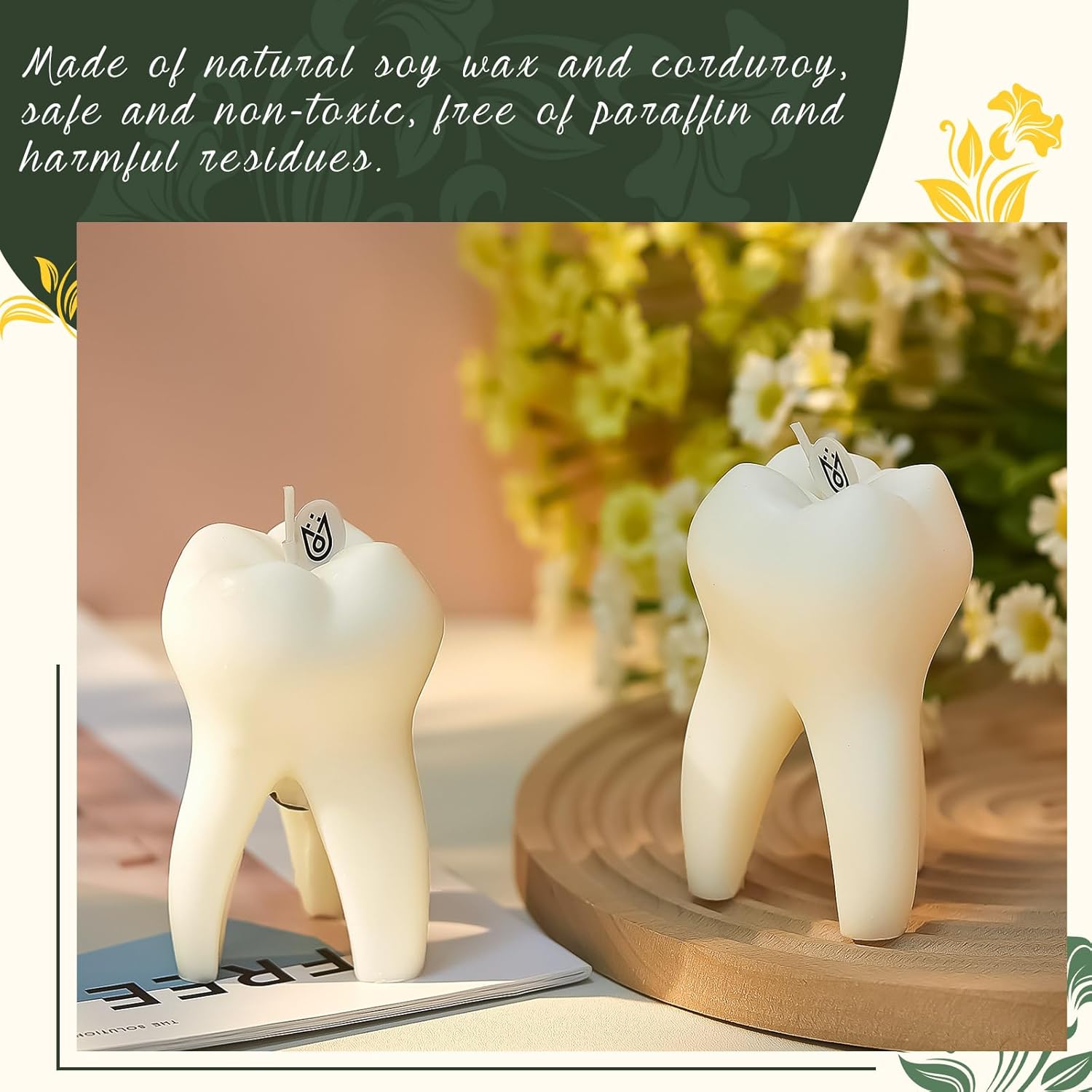 2 Pcs Tooth Scented Candle Cute Dentist Graduation Gift Decorative Aromatherapy Candles for Dental Hygienist Assistant Gifts Clinic Desk Office Decor, Natural Soy Wax, 2. 75 x 3. 93 Inch
