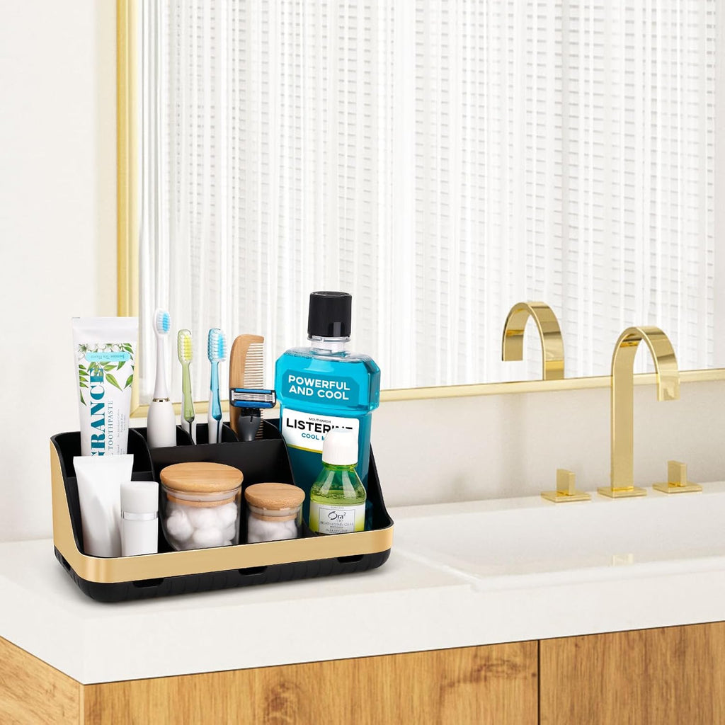 Gold Toothbrush Holders for Bathrooms Countertop Organizer - Detachable 7 Slots Electric Toothbrush and Toothpaste Holder, Kids Organization and Storage, Restroom Accessories Vanity Stuff
