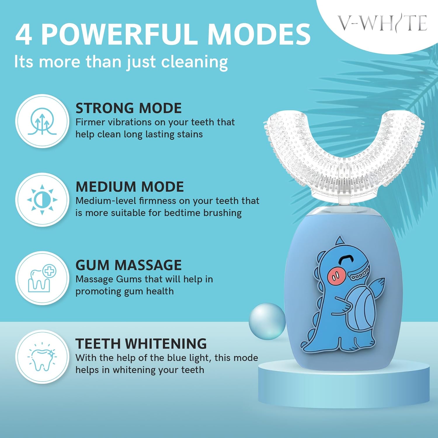 V-WHITE Electric Toothbrush Kids- Ultrasonic U-Shaped Toothbrushes for Teeth Whitening - 360° Mouth Cleansing, Hands Free Gums Protection - Wireless Charging & LED Light - Waterproof IPX7 Certified
