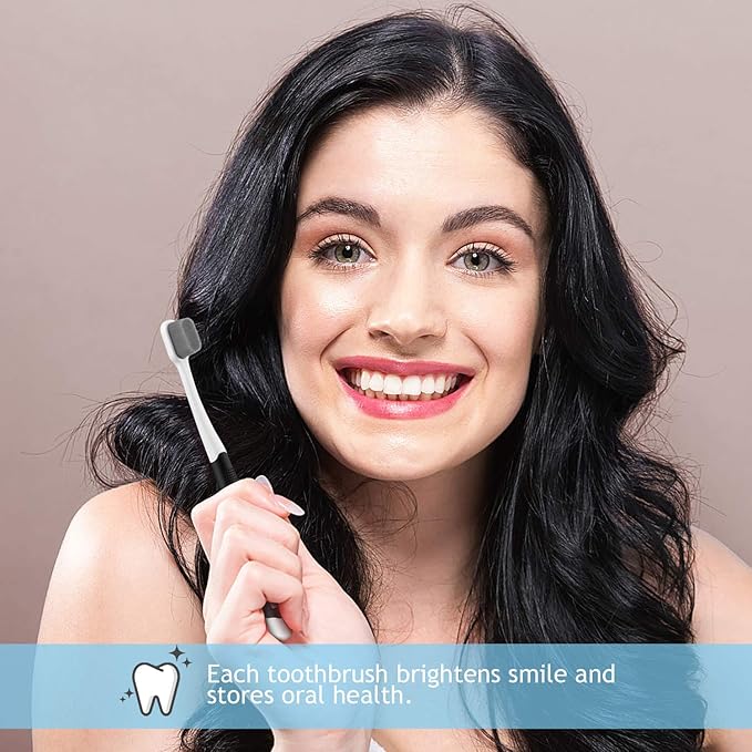 Ultra Extra Soft Toothbrush for Sensitive Gums, New Japanese 20,000 Micro Fine Nano Bristles Brush for Adults, Pregnant and Elderly, Portable Case for Travel, Black and White Color Pack of 2