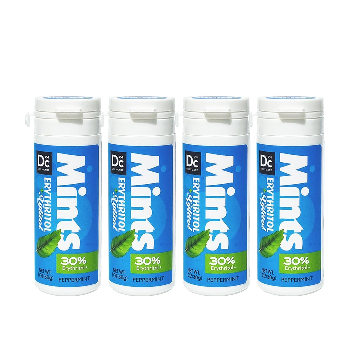DC24 DAILY CARE Xylitol Mints,No Aspartame Sugar Free Mints,Low-Calorie with Erythritol, Breath Mints Dry Mouth Diabetic Friendly,Peppermint 30 Pieces (Pack of 4)