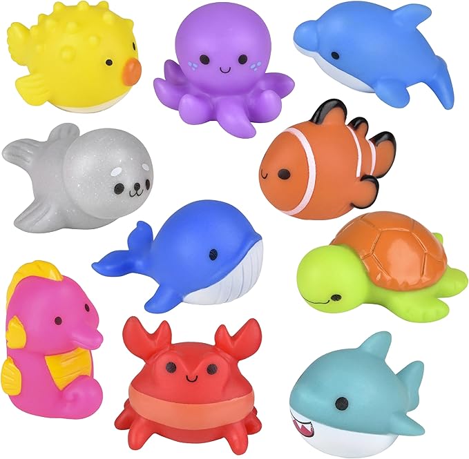 14 Pack Assorted Rubber Sea Life Animals – Mini Ocean Creatures for Bath Time Toys, Stocking Stuffers, Teacher Classroom Prizes, Birthday Party Favors, Crane Game Rewards, Aquarium Theme Sensory Play