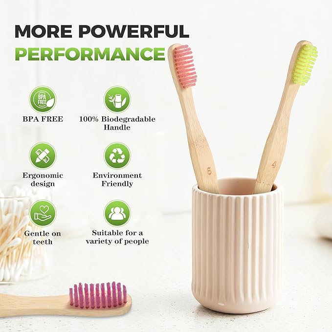 Travel Toothbrush Bamboo Colorful 12pack Wooden Natural Toothbrush Organic Plastic Free for Adults