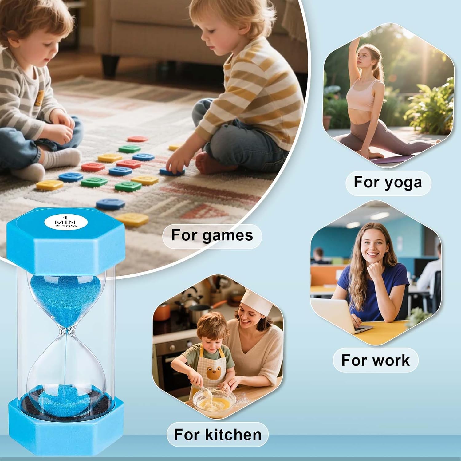 2 Minute Sand Timer, Unbreakable Hexagon Hourglass, Plastic Sand Watch Reloj De Arena 2 Minutos, Colorful Hour Glass Sandglass for Classroom Games Kitchen (Blue)