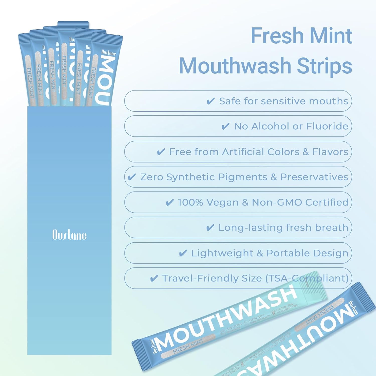 Travel Size Fresh Mint Mouthwash, Alcohol-Free, 15ml Portable Packets, Long-Lasting Freshness (20)