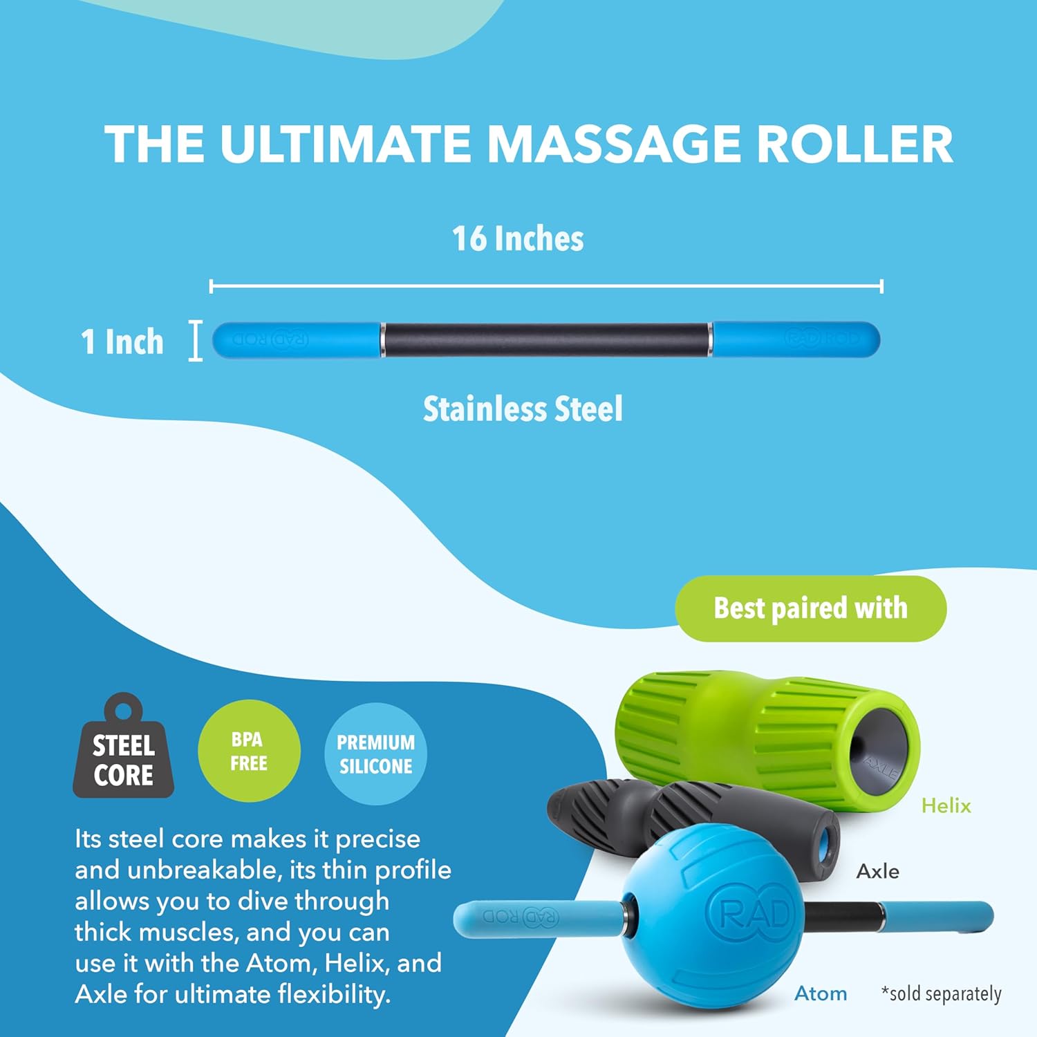 RAD Rod Mini – Compact Deep Tissue Massage Roller Stick – Travel-Ready Myofascial Release Tool for Legs, Back, Neck, Arms & Shoulders – Muscle Roller for Mobility & Recovery