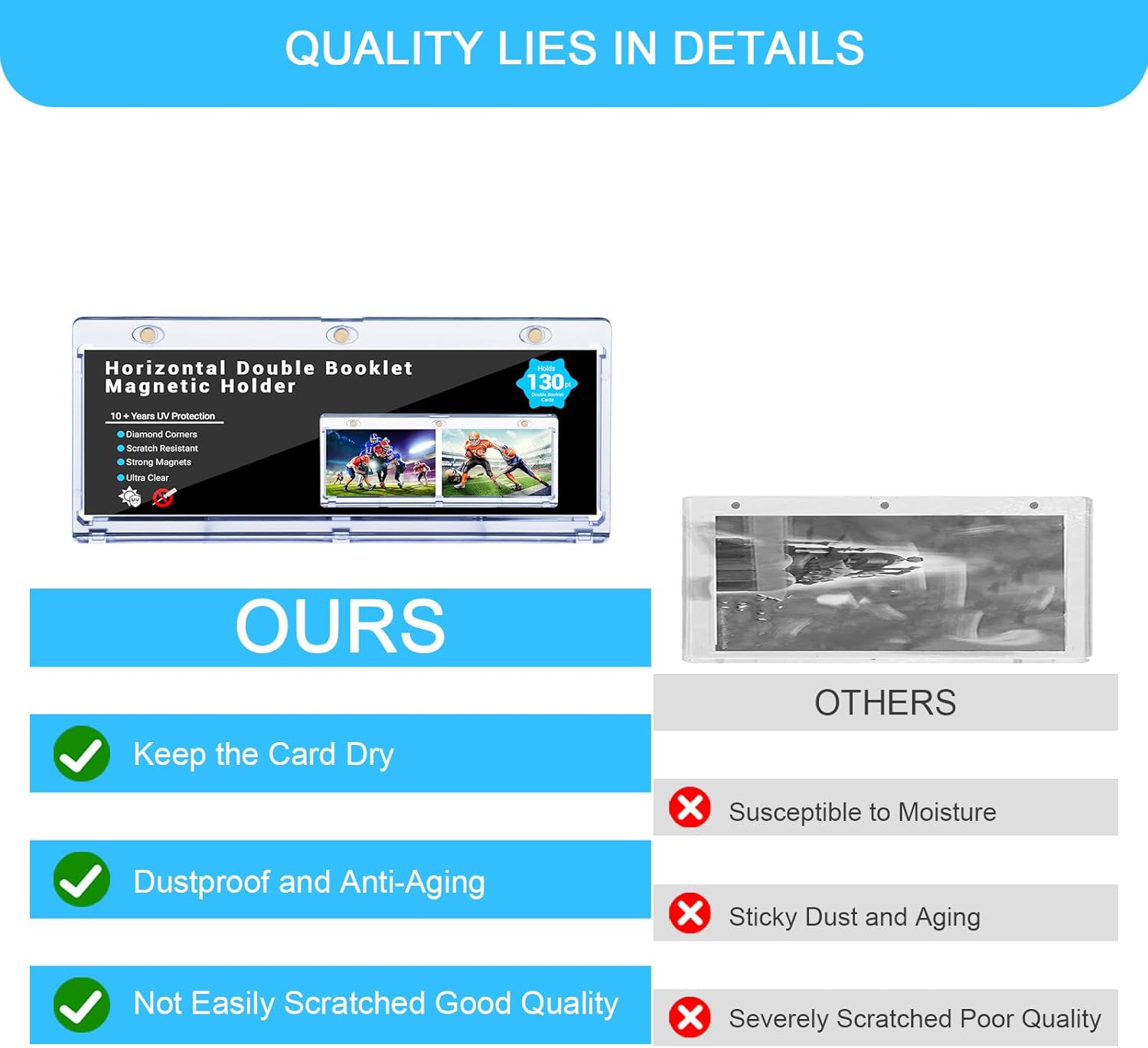 2-Pack Booklet Magnetic Card Holders - 187mm One Touch Magnetic Booklet Card Holder, Horizontal Booklet One Touch, 130PT Booklet Magnetic Case, Collection Display Frame，Inner Size 7.32"x2.56"x0.15"