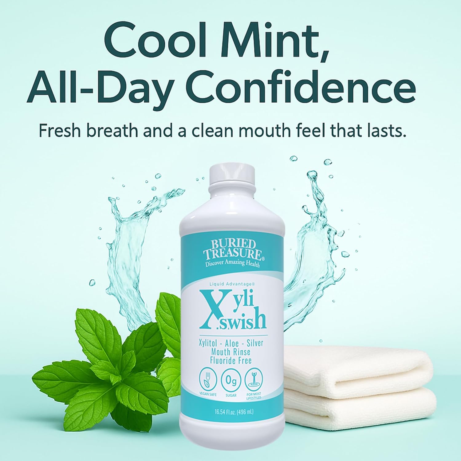 Xyli Swish - All Natural Formulated Nano Silver, Xylitol & Aloe Mouthwash - Alcohol and Fluoride Free - Oral Rinse to Fight Bad Breath & Dry Mouth - Peppermint Flavor - 16oz.