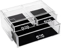 Sea Team Clear Makeup Organizer with Drawers, Acrylic Plastic Cosmetic Display Case, Jewelry Storage Box, Holder for Dresser, Bathroom, Vanity, Countertop (1 Large, 2 Small Drawers)
