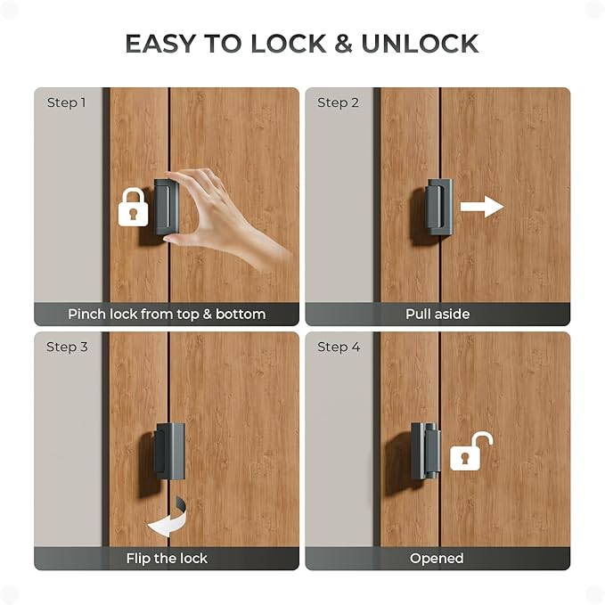 2Pack Home Security Door Reinforcement Lock, Childproof Safety Door Lock Latch Inside Stopper, Add High Security to Prevent Home Unauthorized Entry, Aluminum Construction Finish Grey