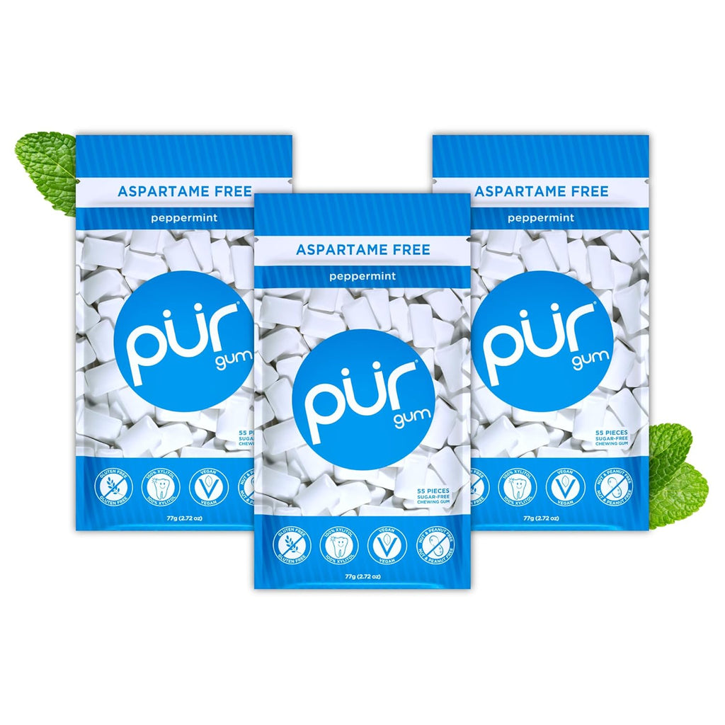PUR Gum | Aspartame Free Chewing Gum | 100% Xylitol | Natural Peppermint Flavored Gum, 55 Pieces (Pack of 3)