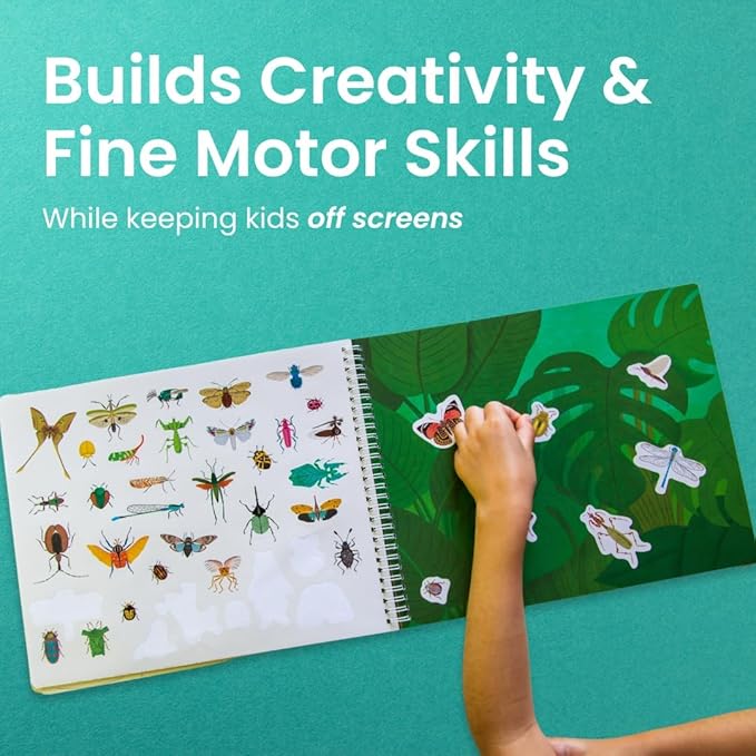 Cupkin Hello Bugs Sticker Book Activity for Kids, Toddler Airplane Travel Essentials, 500+ Bugs Stickers for Kids + 12 Scenes + 12 Coloring Book Pages, Bug Lover Gift, Children's Crafts Ages 2-8