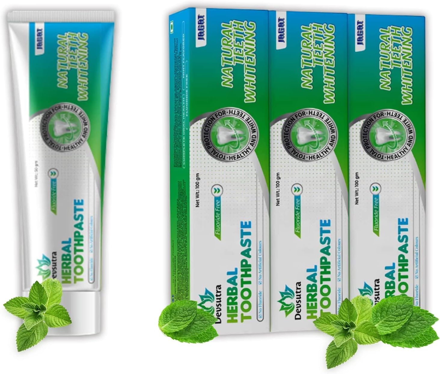 Jagat Mint Toothpaste Pack of 3 – Teeth Whitening Tooth Paste with Mint Flavor, Fluoride Free Toothpaste for Adult, Organic & Natural Travel Tooth Paste, Vegan, Non Toxic, Gluten Free