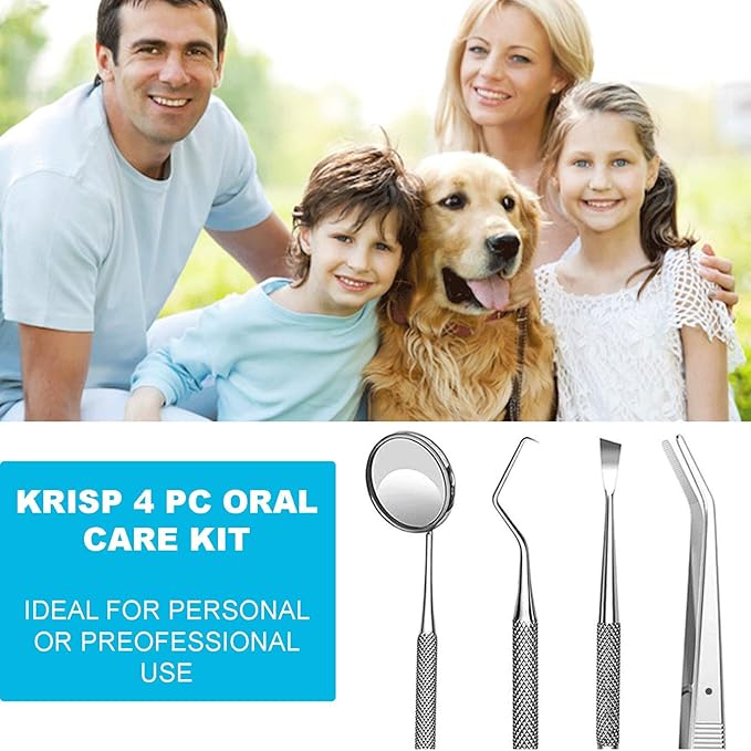 Professional Dental Tools - Dental Pick, Dental Scaler for Tartar Plaque Remover Tooth Cleaner Teeth Scraper Dentist Hygienist Kit Sickle Scaler Teeth Cleaning Set Stainless Steel 4 Pc By Krisp Beauty