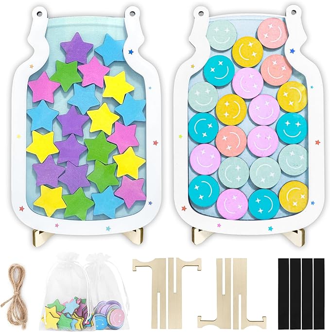 2Pack Reward Jar Magnetic Star and Smiley Face Reward Jar Classroom Reward System for Kids Classroom Reward Jar for Students Incentive Good Behavior Home Training New