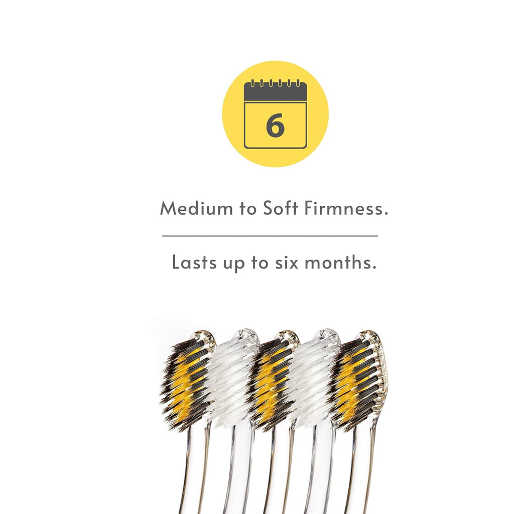 Nano-b Manual Toothbrush for Adults with Sensitive Gums, Gold & Charcoal Soft/Medium Bristles, Travel Case, Crystal