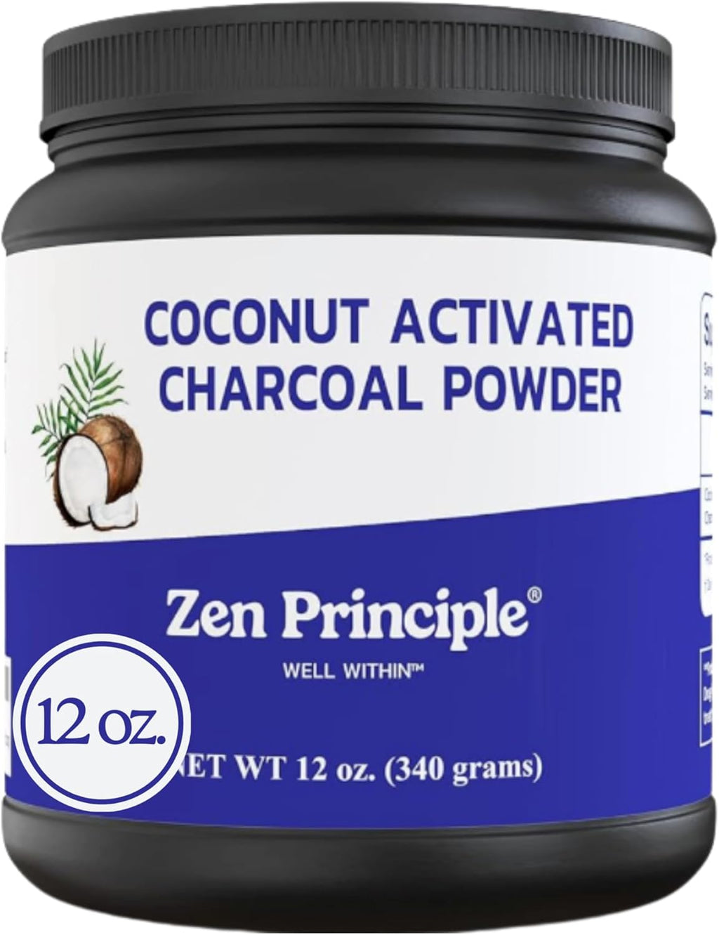 Zen Principle Coconut Activated Charcoal Powder. Whitens Teeth, Rejuvenates Skin and Hair, Supports Better Digestion. USA-Owned Producers, Free Scoop, 12 Oz