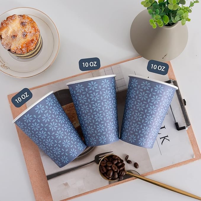 240 Pack 10 oz Disposable Paper Coffee Cups, Hot/Cold Beverage Drinking Cups 10 OZ, Navy Floral Paper Hot Coffee Cups for Party, Picnic, Travel, and Events.