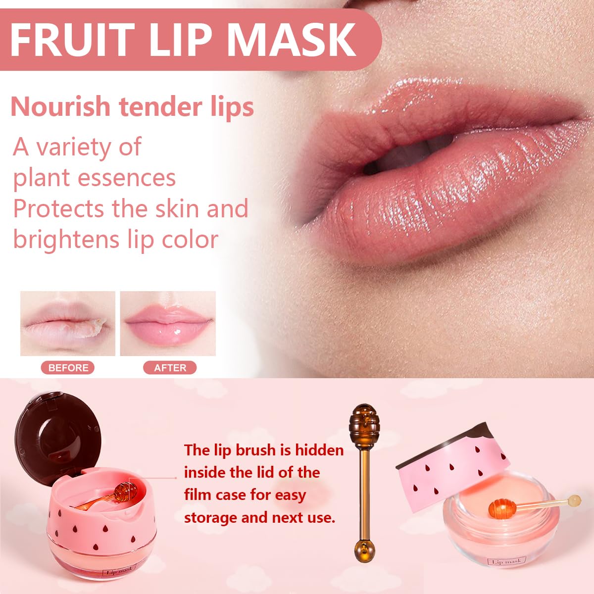 3 Pcs Honey Lip Balm, Strawberry Apple Lip Mask, Moisturizing Lip Sleeping Mask, Hydrate Repair Prevent Dry Cracked Lip (Strawberry + Honey + Apple Lip Balm)