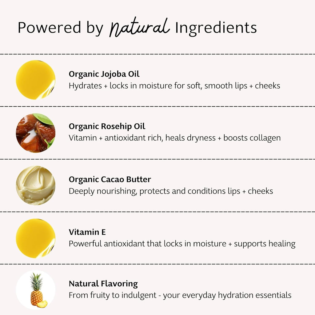 Slo | Natural Lip Balm - All Natural Ingredients, Vegan & Cruelty Free, Hydrating & Soothing, Plastic Free, Paper Packaging | 5 pack one of each flavour (5 x 0.28oz/8g)