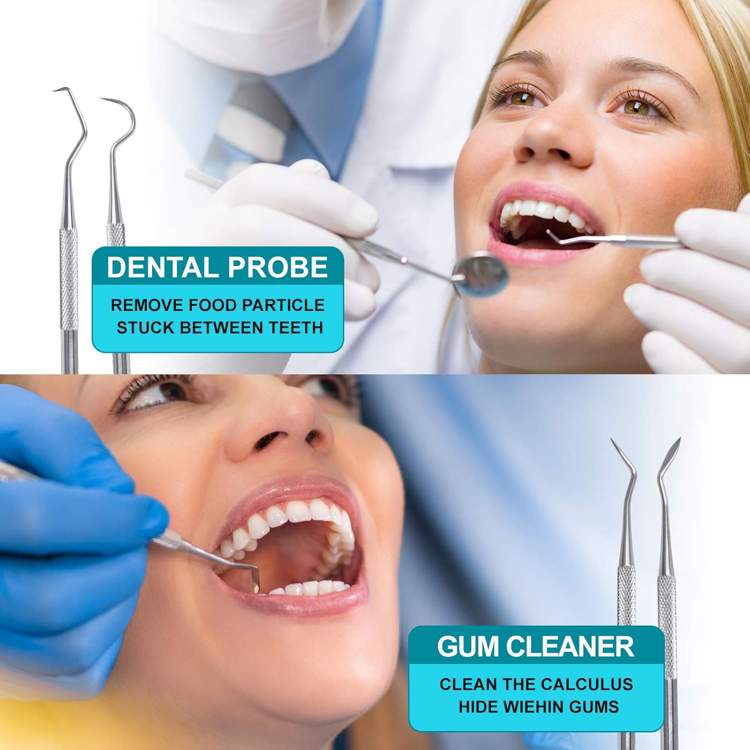 Dental Tools, 6-Pack Stainless Steel Teeth Cleaning Kit - Dental Scraper, Pick, Mouth Mirror, Tweezer for Dentist, Personal, Pets - Tartar & Plaque Removal